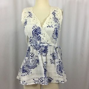 Cabi floral cotton and lace top